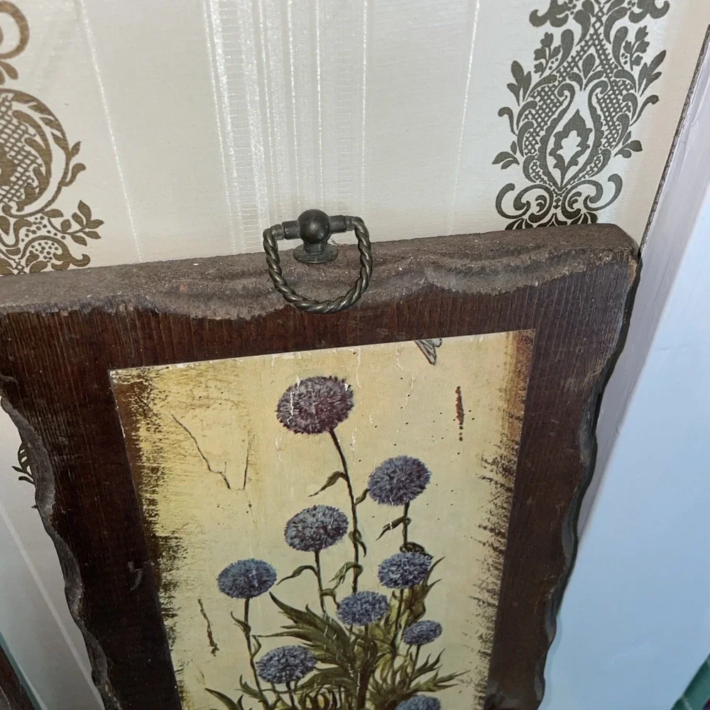 Blue Globe Thistle Echinops bannaticus | Vintage Botanical Decoupage Wood Plaque